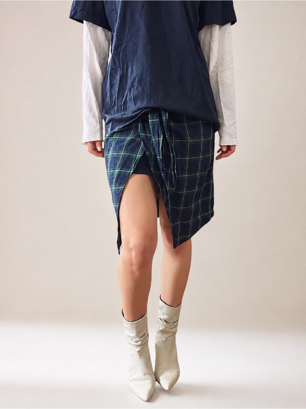 J.O.A. Los Angeles High Waist Plaid Tartan Midi Wrap Tie Pencil Skirt - XS / S - Picture 5 of 16